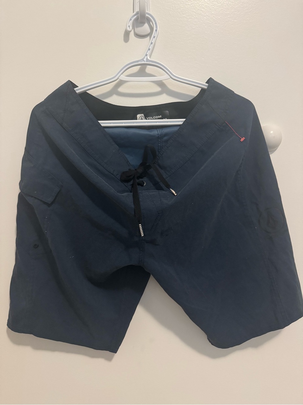Volcom Navy Blue Swim Trunks with Logo Waistband
